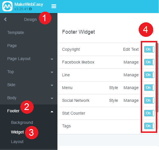 วิธีการจัดการ Widget เมนู Footer 1