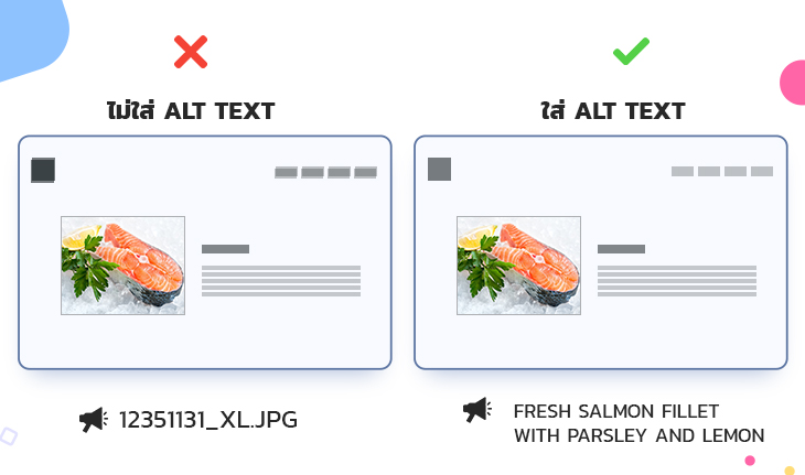 โปรแกรม Screen Reader จะอ่านรูปที่ไม่มี Alt Text เป็นชื่อไฟล์