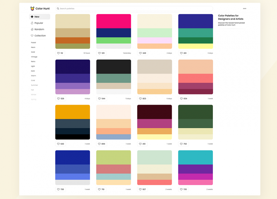 color hunt sebagai salah satu website penyedia template warna