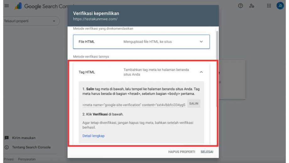 cara verifikasi google search console