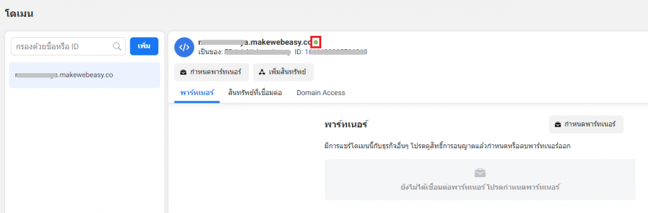 Domain Verification - สถานะเมื่อยืนยันเสร็จ