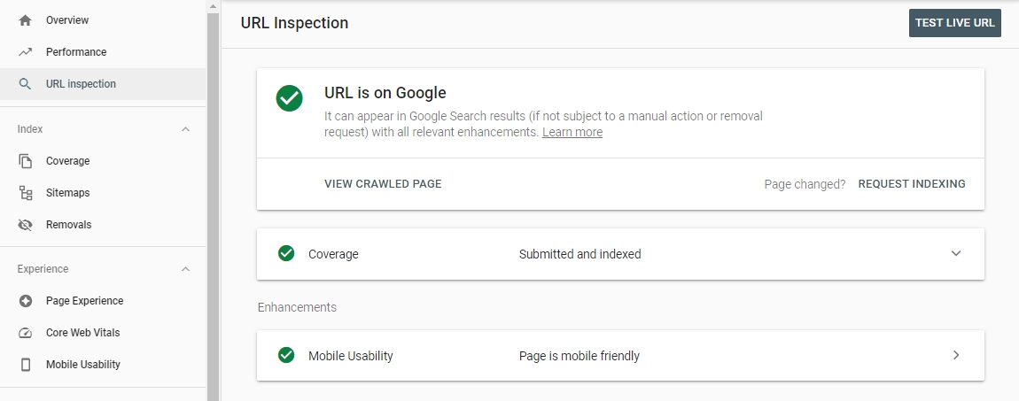 รายงานการจัดทำดัชนีหน้าเว็บไซต์ของ Google Search Console