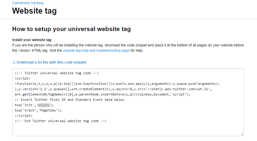 twitter website tag code