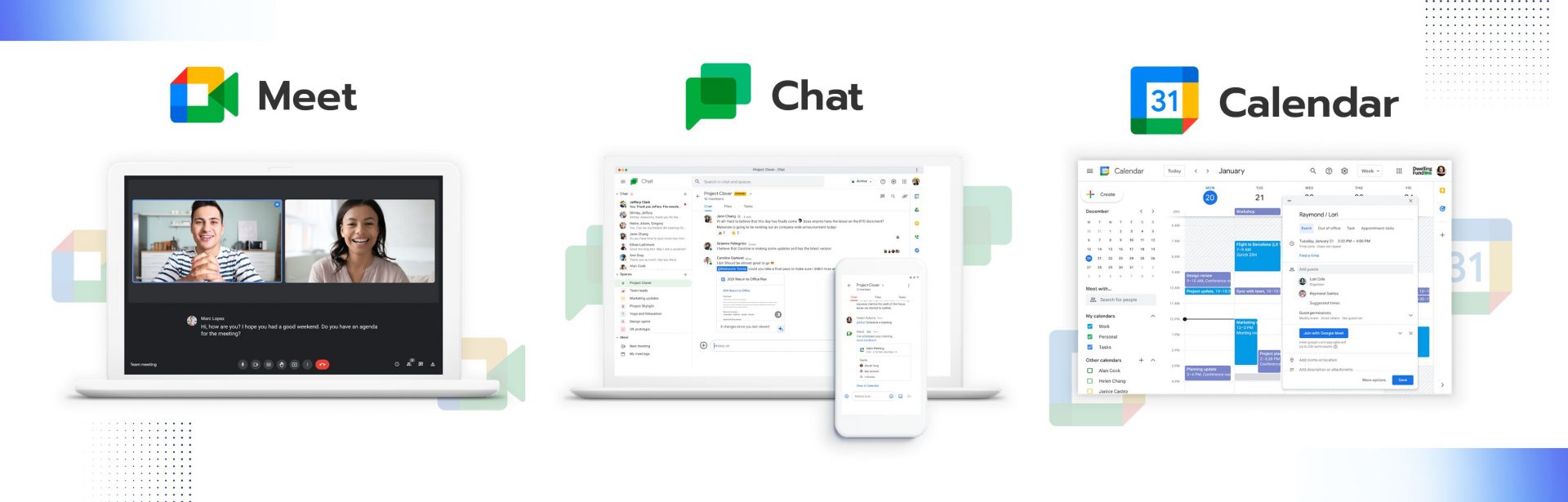 Google Meet Google chat Google Calendar