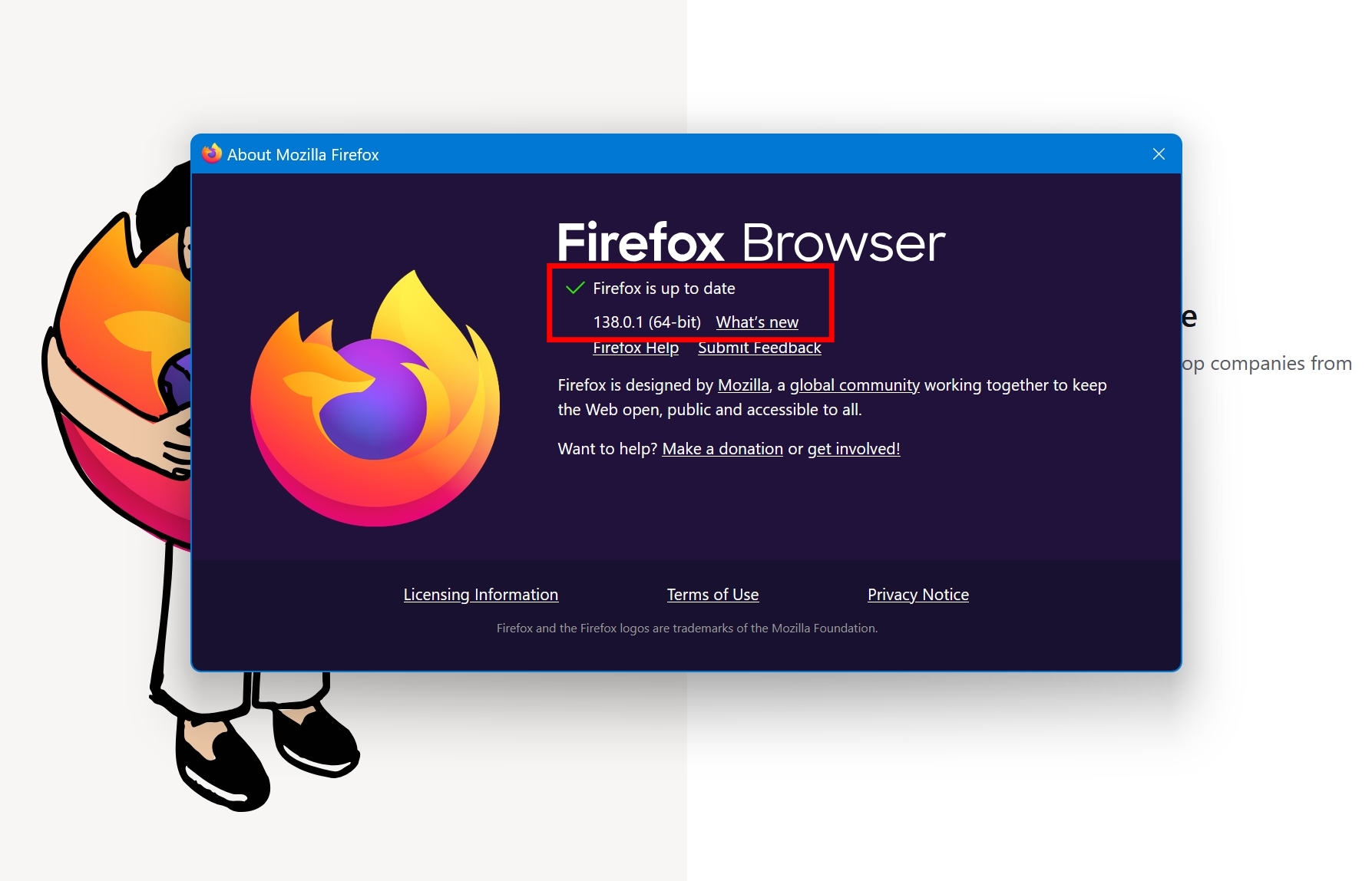ตรวจสอบเวอร์ชันเบราว์เซอร์ Firefox